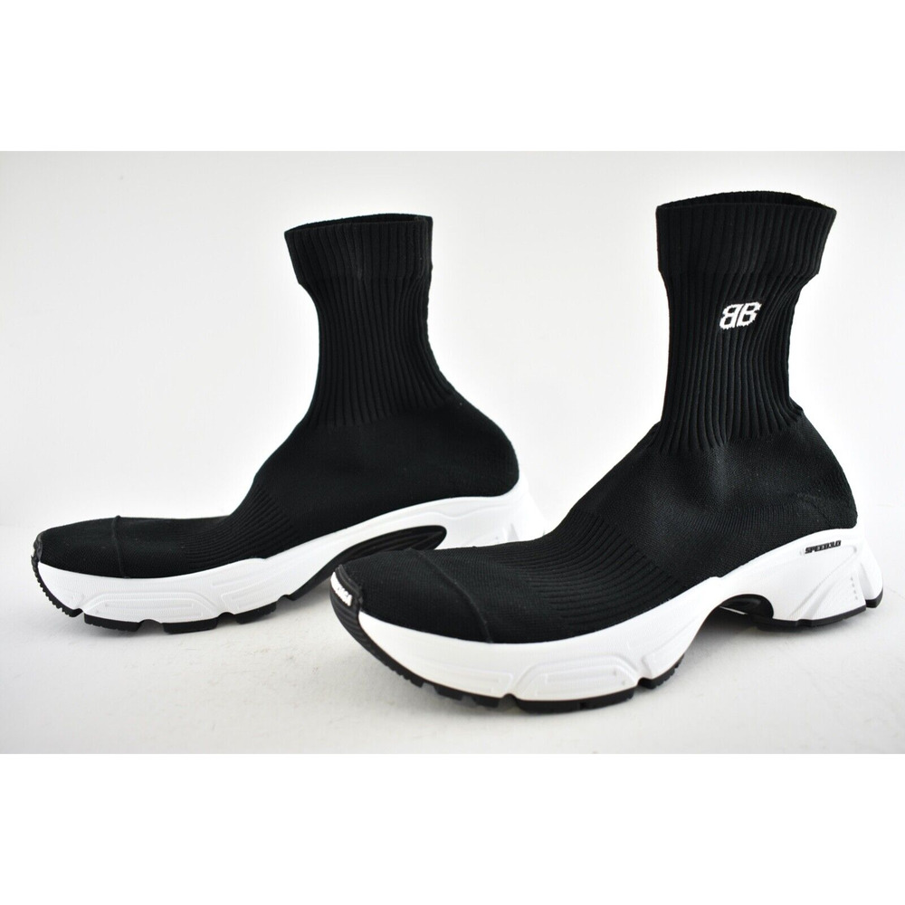 Balenciaga Speed 3.0 Sock Trainer Knit White Black High Top Runner Sneakers 41 - Picture 9 of 12